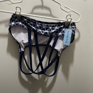 NWT Yonique BathingSuit Padded Top Navy Blue Pattern Size Medium